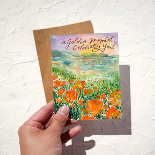 Poppy Golden Celebration Card - For Congratulations, Graudation or Just Because from Jean Choe Art & Design - Other Baby