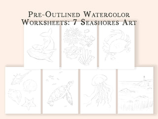 Pre - Outlined Watercolor Sheets – 7 Seashores & Ocean Coloring Pages from Jean Choe Art & Design - Coloring Books