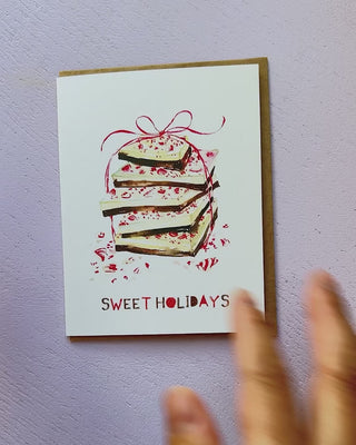 Video showing Jean Choe's Christmas greeting card of peppermint bark