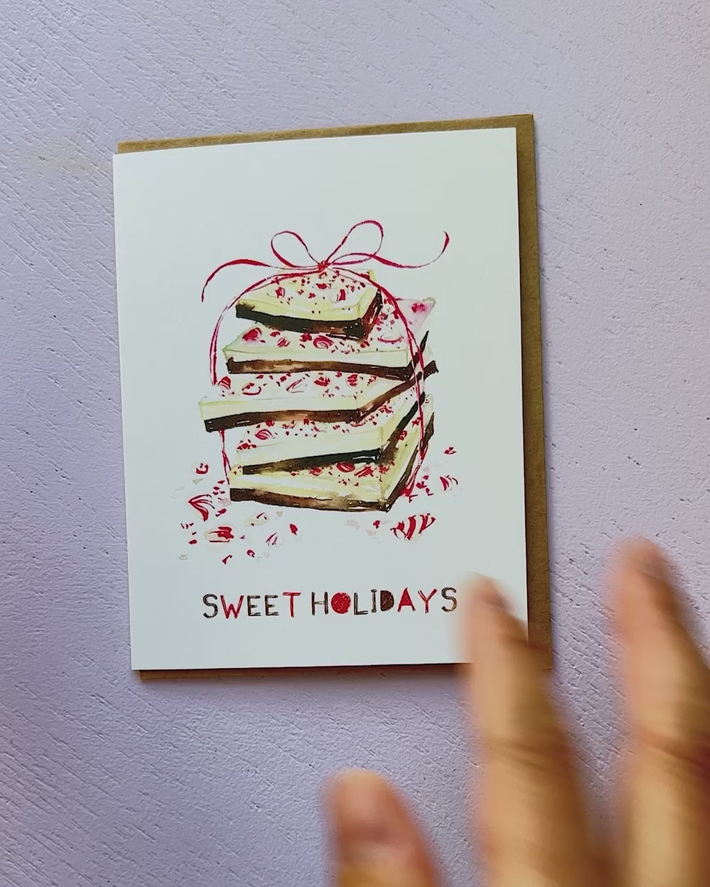 Video showing Jean Choe's Christmas greeting card of peppermint bark