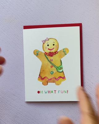 Video showing Jean Choe's Christmas greeting card of watercolor Gingerbread girl