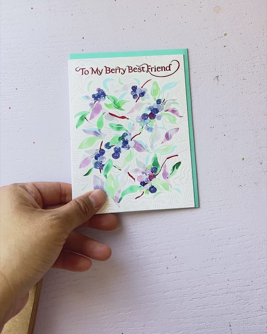 Video showing Jean Choe's greeting card of watercolor blueberries for best friend
