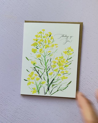 Video showing Jean Choe's thinking of you greeting card of watercolor  wild mustard