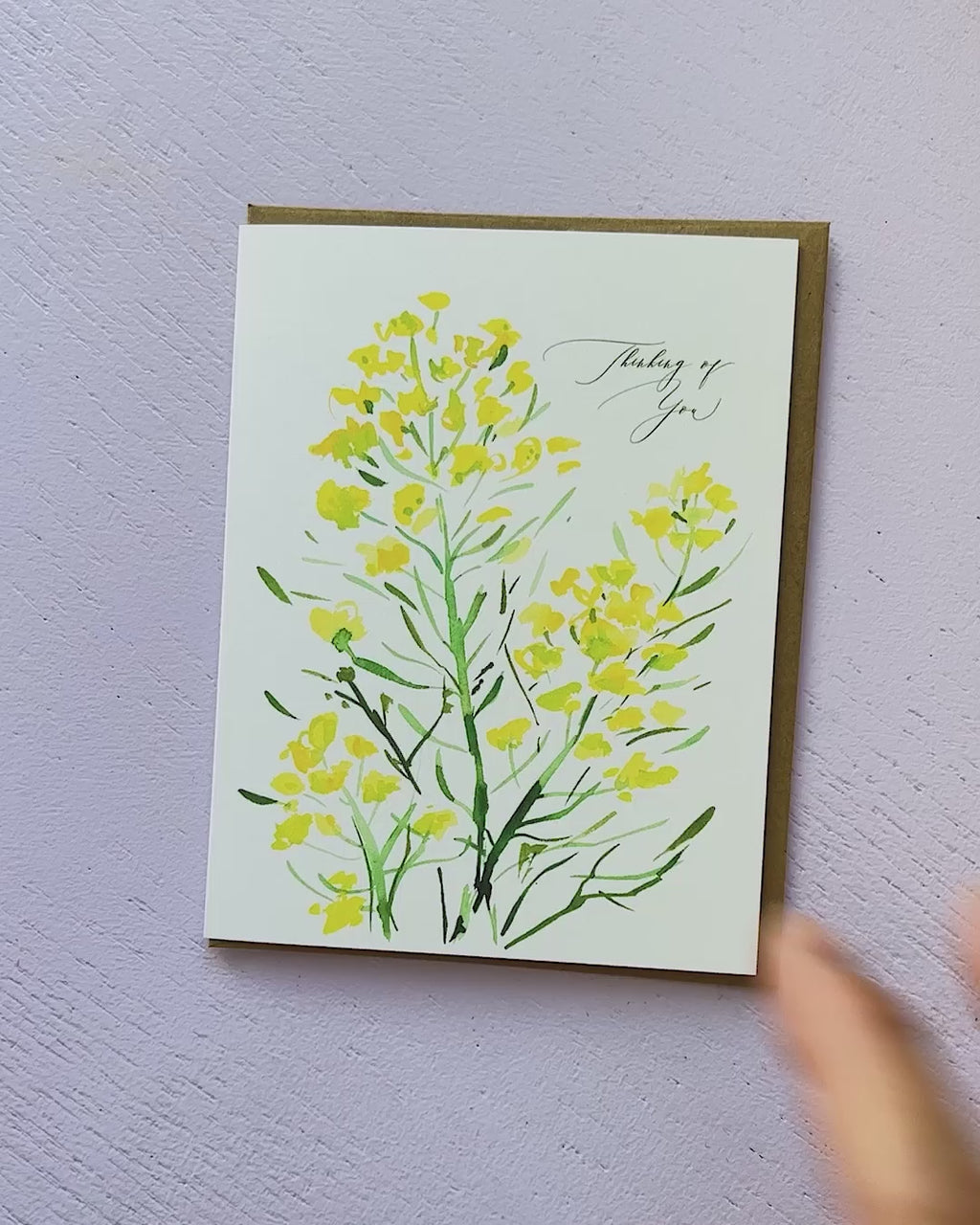 Video showing Jean Choe's thinking of you greeting card of watercolor  wild mustard