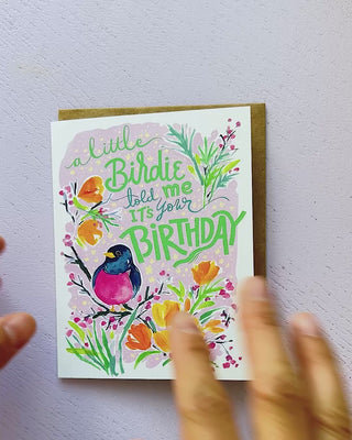 Video showing Jean Choe's greeting card of little birdie Birthday