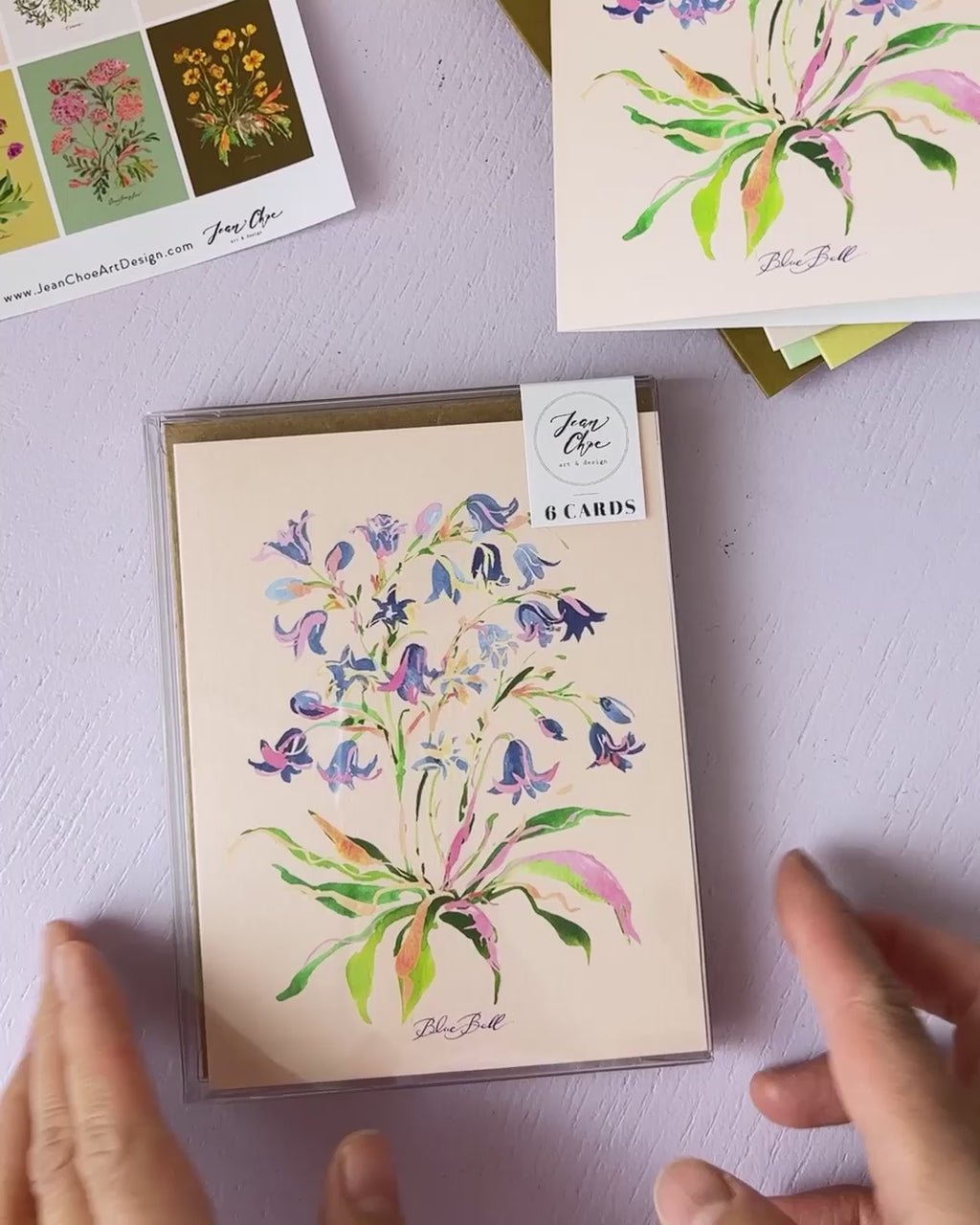 Video showing Jean Choe's greeting card Set of hand-painted watercolor wildflowers