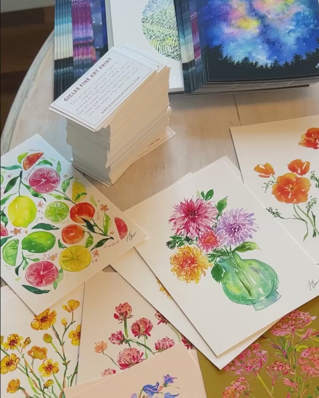 Video showing Jean Choe's giclee fine art print of watercolor citruses