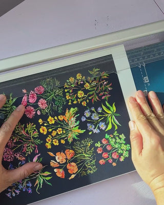Video showing Jean Choe's giclee fine art print of watercolor wildflowers