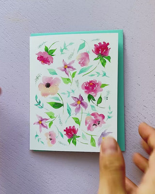 Video showing Jean Choe's greeting card of watercolor anemones and florals