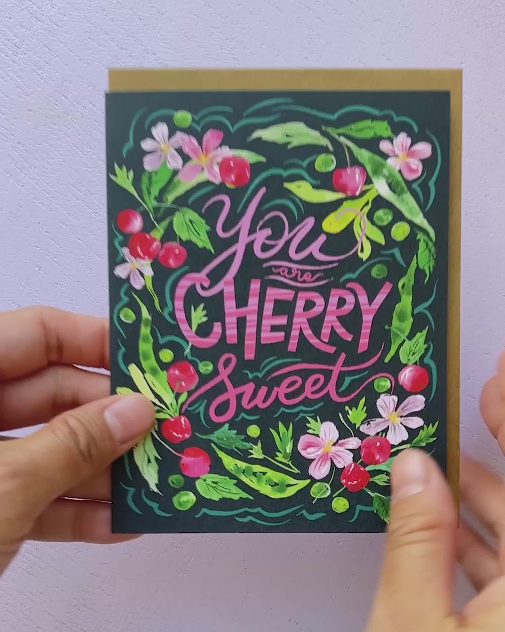 Video showing Jean Choe's greeting card of watercolor cherries Cherry Sweet