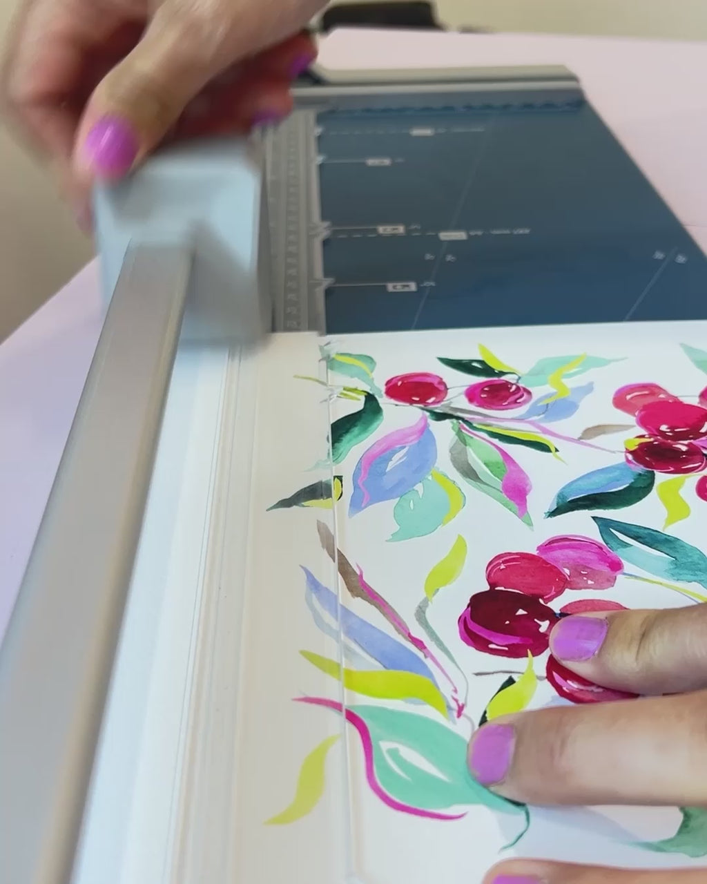 Video showing Jean Choe's giclee fine art print of watercolor cherries