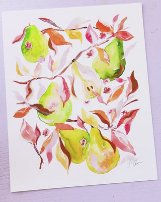 Video showing Jean Choe's giclee fine art print of watercolor pears
