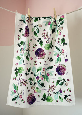 Purple Botanical Tea Towel: Stylish Cotton Tea Towel for Everyday Tasks from Jean Choe Art & Design - Kitchen & Tea Towels