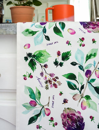 Purple Botanical Tea Towel: Stylish Cotton Tea Towel for Everyday Tasks from Jean Choe Art & Design - Kitchen & Tea Towels