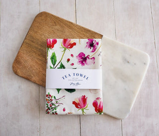 Red Botanical Tea Towel. Decorative Cotton Tea Towel for Kitchen. from Jean Choe Art & Design - Kitchen & Tea Towels