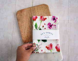 Red Botanical Tea Towel. Decorative Cotton Tea Towel for Kitchen. from Jean Choe Art & Design - Kitchen & Tea Towels