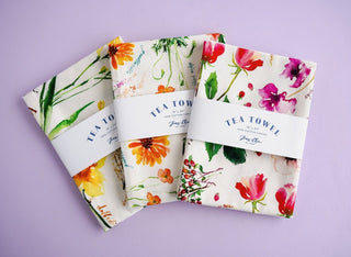 Red Botanical Tea Towel. Decorative Cotton Tea Towel for Kitchen. from Jean Choe Art & Design - Kitchen & Tea Towels