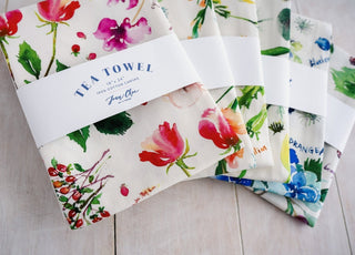 Red Botanical Tea Towel. Decorative Cotton Tea Towel for Kitchen. from Jean Choe Art & Design - Kitchen & Tea Towels