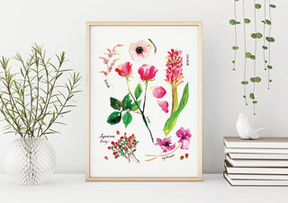 Red & Pink Botanical Rainbow Art Print: Floral Watercolor Decor from Jean Choe Art & Design - Giclée