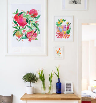 "Ruby Red Pomegranates" Art Print. Fruit Art for Kitchen/ Dining Room from Jean Choe Art & Design - Giclée