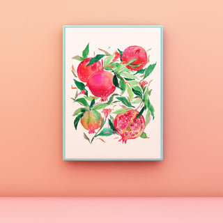 "Ruby Red Pomegranates" Art Print. Fruit Art for Kitchen/ Dining Room from Jean Choe Art & Design - Giclée