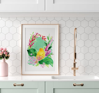 "Saffron Finch" Art Print: Tropical Botanicals from Jean Choe Art & Design - Giclée