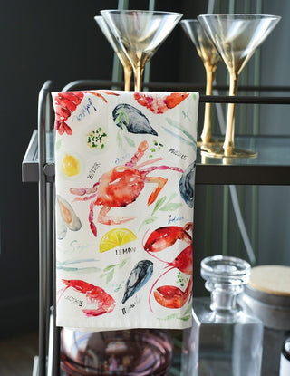 Seafood Table Tea Towel: Nautical Cotton Kitchen Towel from Jean Choe Art & Design - Kitchen & Tea Towels