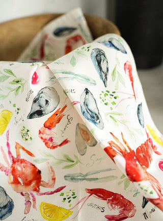 Seafood Table Tea Towel: Nautical Cotton Kitchen Towel from Jean Choe Art & Design - Kitchen & Tea Towels