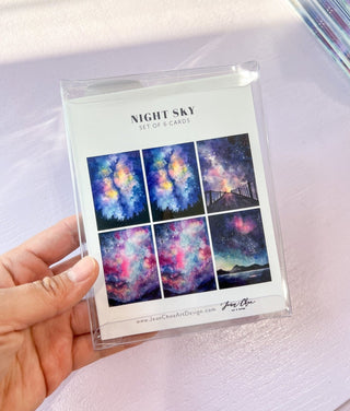 Set of 6 Watercolor Night Sky Greeting Cards from Jean Choe Art & Design - Blank Cards