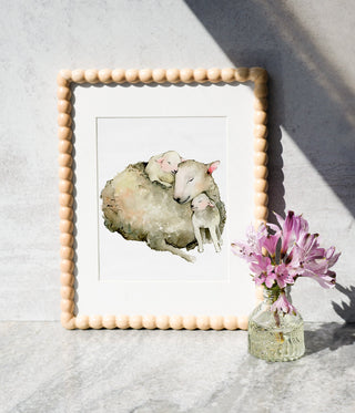 Snuggle Time (Original) with Turned Wood Frame from Jean Choe Art & Design - Watercolor