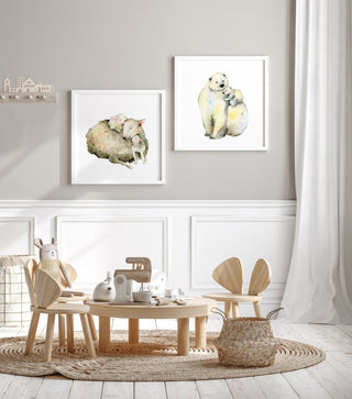 Snuggle Time Sheep Family Watercolor Art Print from Jean Choe Art & Design - Watercolor