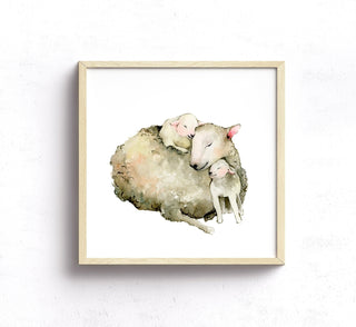 Snuggle Time Sheep Family Watercolor Art Print from Jean Choe Art & Design - Watercolor