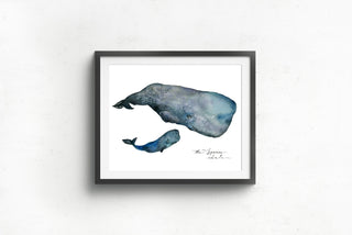 Sperm Whale and Baby Watercolor Art Print: "Mommy, I'm Here" from Jean Choe Art & Design - Watercolor