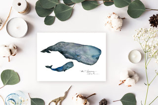 Sperm Whale and Baby Watercolor Art Print: "Mommy, I'm Here" from Jean Choe Art & Design - Watercolor