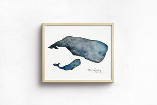 Sperm Whale and Baby Watercolor Art Print: "Mommy, I'm Here" from Jean Choe Art & Design - Watercolor