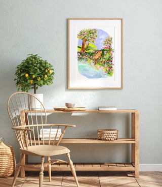 Spring Comes Gently Art Print – Watercolor Fawn in Peaceful Woodland Scene from Jean Choe Art & Design - Giclée