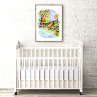 Spring Comes Gently Art Print – Watercolor Fawn in Peaceful Woodland Scene from Jean Choe Art & Design - Giclée