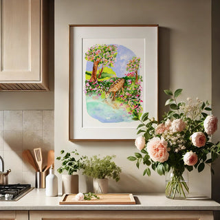 Spring Comes Gently Art Print – Watercolor Fawn in Peaceful Woodland Scene from Jean Choe Art & Design - Giclée