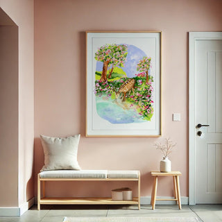 Spring Comes Gently Art Print – Watercolor Fawn in Peaceful Woodland Scene from Jean Choe Art & Design - Giclée