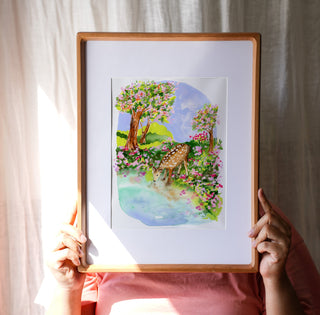 Spring Comes Gently (Original) with Cherry Wood Frame from Jean Choe Art & Design - Watercolor