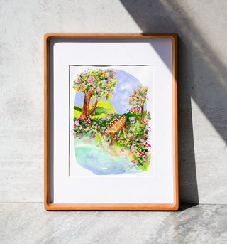Spring Comes Gently (Original) with Cherry Wood Frame from Jean Choe Art & Design - Watercolor