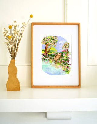 Spring Comes Gently (Original) with Cherry Wood Frame from Jean Choe Art & Design - Watercolor