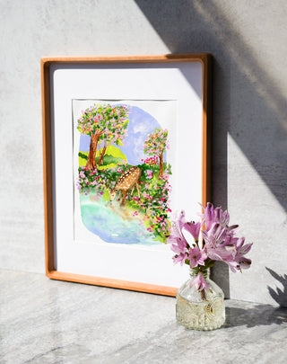 Spring Comes Gently (Original) with Cherry Wood Frame from Jean Choe Art & Design - Watercolor