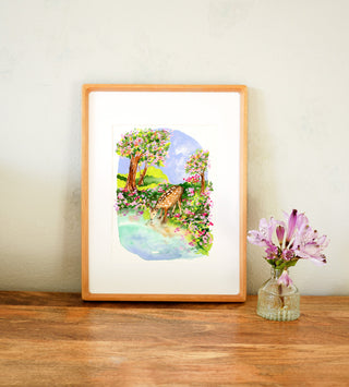 Spring Comes Gently (Original) with Cherry Wood Frame from Jean Choe Art & Design - Watercolor