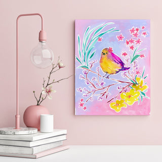 "Star Flower Finch" Art Print: Bird and Pink Floral Wall Décor from Jean Choe Art & Design - Giclée