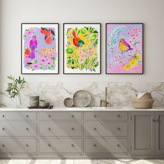 "Star Flower Finch" Art Print: Bird and Pink Floral Wall Décor from Jean Choe Art & Design - Giclée