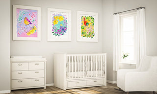 "Star Flower Finch" Art Print: Bird and Pink Floral Wall Décor from Jean Choe Art & Design - Giclée