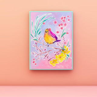 "Star Flower Finch" Art Print: Bird and Pink Floral Wall Décor from Jean Choe Art & Design - Giclée