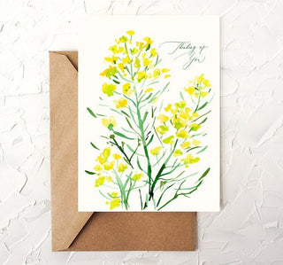 "Thinking of You" Yellow Mustard Flower Card from Jean Choe Art & Design - Other Baby