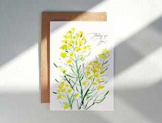 "Thinking of You" Yellow Mustard Flower Card from Jean Choe Art & Design - Other Baby